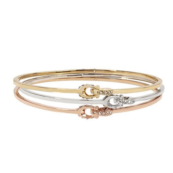 NWOT Coach Crystal Tritone Bangle Bracelet Set